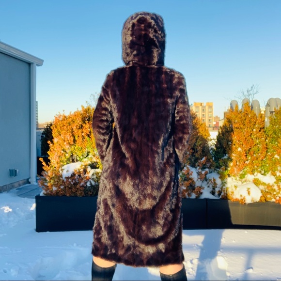 Genuine Mink Widen Bottom A-line Hooded Long Fur Coat EU 44 - Picture 14 of 16